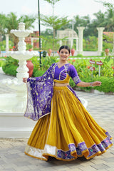 Innovative Yellow Cotton Embroidery Work Lehenga Choli