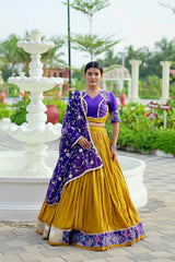 Innovative Yellow Cotton Embroidery Work Lehenga Choli