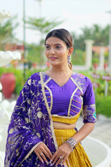 Innovative Yellow Cotton Embroidery Work Lehenga Choli