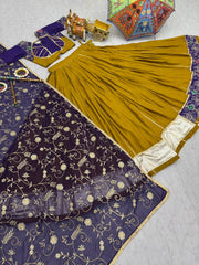 Innovative Yellow Cotton Embroidery Work Lehenga Choli