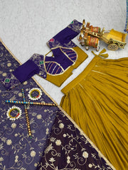 Innovative Yellow Cotton Embroidery Work Lehenga Choli