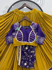 Innovative Yellow Cotton Embroidery Work Lehenga Choli