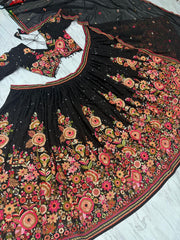 Lovely Black Georgette Embroidery Lehenga Choli