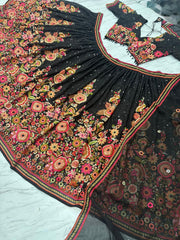 Lovely Black Georgette Embroidery Lehenga Choli