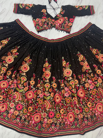 Lovely Black Georgette Embroidery Lehenga Choli