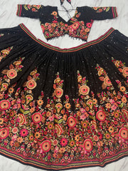 Lovely Black Georgette Embroidery Lehenga Choli