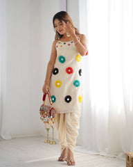Trendy White Cotton with Mirror Work Dhoti Suit