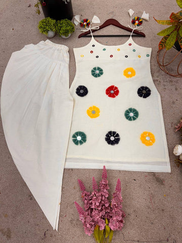 Trendy White Cotton with Mirror Work Dhoti Suit