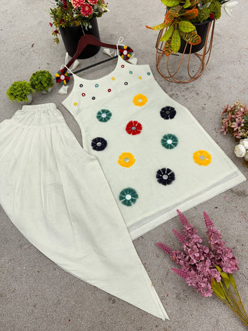 Trendy White Cotton with Mirror Work Dhoti Suit