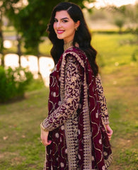 Ravishing Maroon Georgette Sequence Work Palazzo Suit
