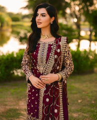Ravishing Maroon Georgette Sequence Work Palazzo Suit