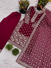 Ravishing Maroon Georgette Sequence Work Palazzo Suit