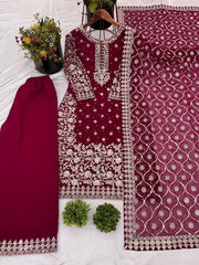 Ravishing Maroon Georgette Sequence Work Palazzo Suit