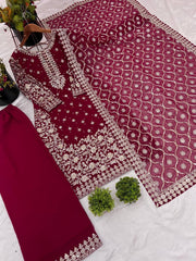 Ravishing Maroon Georgette Sequence Work Palazzo Suit
