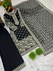 Ravishing Maroon Georgette Sequence Work Palazzo Suit