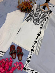 Innovative White Crepe Embroidery Work Palazzo Suit