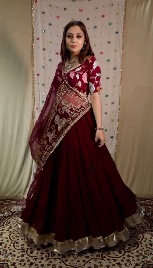 Navratri Festival Maroon Fox Georgette Sequence Work Lehenga Choli