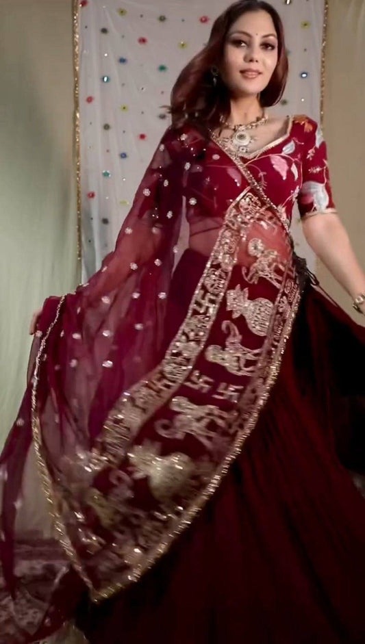 Navratri Festival Maroon Fox Georgette Sequence Work Lehenga Choli