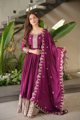 Ravishing Teal Blue Embroidery With Sequence Work Silk Gown