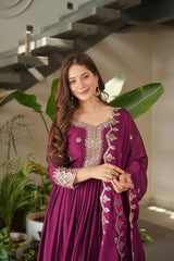 Ravishing Teal Blue Embroidery With Sequence Work Silk Gown