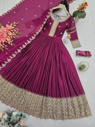 Ravishing Teal Blue Embroidery With Sequence Work Silk Gown
