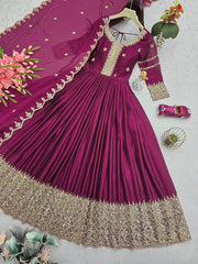 Ravishing Teal Blue Embroidery With Sequence Work Silk Gown