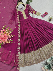 Ravishing Teal Blue Embroidery With Sequence Work Silk Gown