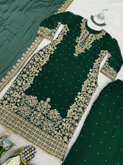 Admiring Green Georgette Sequence Work Palazzo Suit