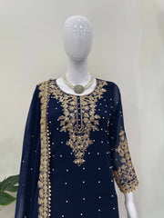 Admiring Green Georgette Sequence Work Palazzo Suit