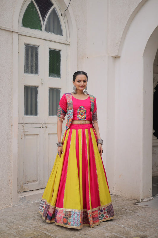 Navratri Wear Pink Roman Work Lehenga Choli