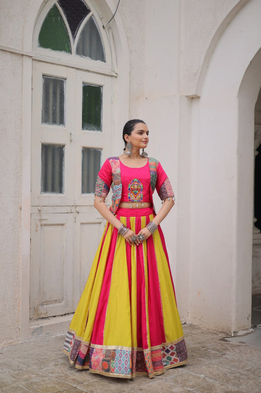 Navratri Wear Pink Roman Work Lehenga Choli