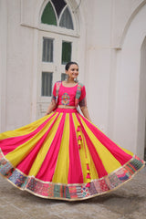 Navratri Wear Pink Roman Work Lehenga Choli