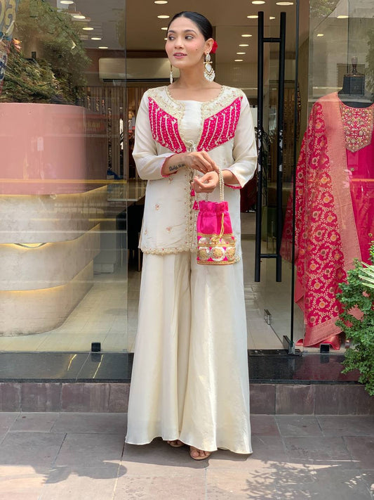 Ravishing White Silk with Embroidery Work Co-ord Set