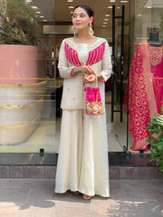 Ravishing White Silk with Embroidery Work Co-ord Set