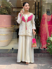 Ravishing White Silk with Embroidery Work Co-ord Set