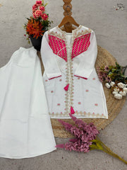 Ravishing White Silk with Embroidery Work Co-ord Set