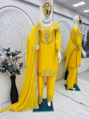 Lovely Red Chinon Silk Work Palazzo Suit