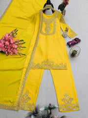 Lovely Red Chinon Silk Work Palazzo Suit