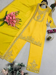 Lovely Red Chinon Silk Work Palazzo Suit