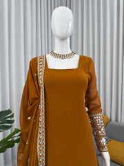 Designer Brown Georgette Thread Work Sharara Suit