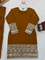 Designer Brown Georgette Thread Work Sharara Suit