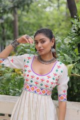 Ravishing White Color Roman Thread Work Gown
