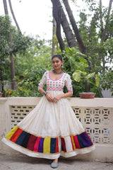 Ravishing White Color Roman Thread Work Gown