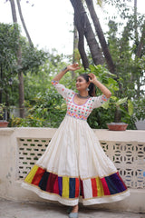 Ravishing White Color Roman Thread Work Gown