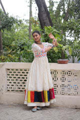 Ravishing White Color Roman Thread Work Gown