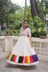 Ravishing White Color Roman Thread Work Gown