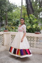 Ravishing White Color Roman Thread Work Gown