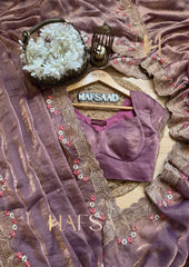 Trendy Lavender Color Silk Embroidery Saree
