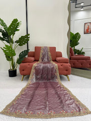 Trendy Lavender Color Silk Embroidery Saree