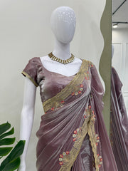 Trendy Lavender Color Silk Embroidery Saree